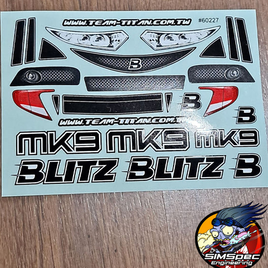 Blitz MK9 headlight sticker sheet